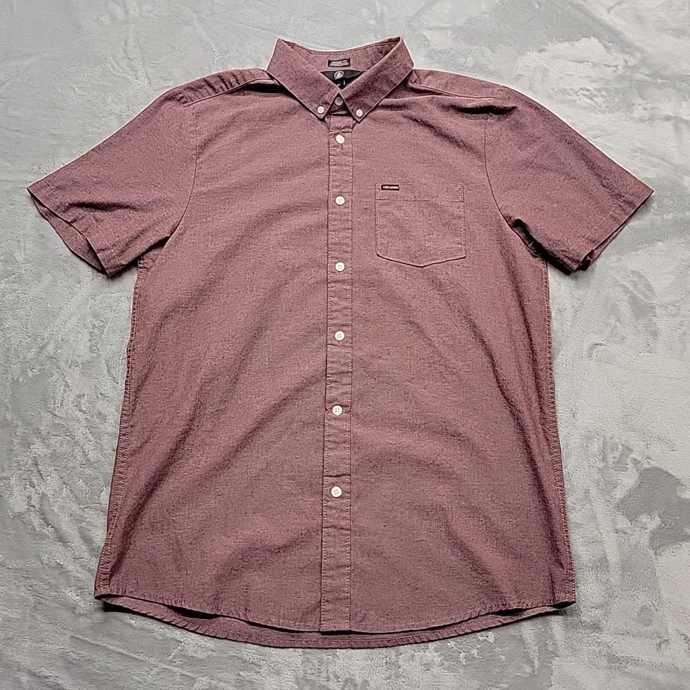 Volcom Shirt Mens Large Burgundy A04318R0 Button Down Modern Fit Casual Skater